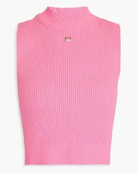 Sandro Appliquéd ribbed-knit turtleneck top - Pink Pink