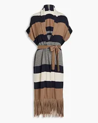 Brunello Cucinelli Fringed striped cashmere cardigan - Blue Blue