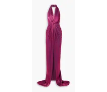 Colette twist-front lamé halterneck gown - Purple