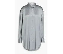 Bead-embellished stretch-silk satin shirt - Gray