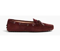 Bow-detailed suede loafers - Burgundy