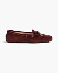 TOD'S Bow-detailed suede loafers - Burgundy Burgundy