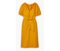 Alora belted crinkled cotton dress - Yellow