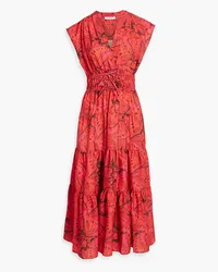 Derek Lam Tiered printed satin-crepe midi dress - Red Red