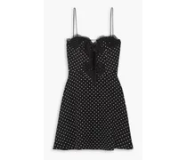 Lace-trimmed polka-dot silk crepe de chine mini dress - Black