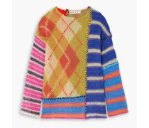 Brushed patchwork-effect jacquard-knit mohair-blend sweater - Multicolor