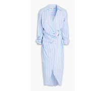 Afton wrap-effect striped cotton-blend poplin midi shirt dress - Blue