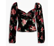 Bridgette ruched floral-print silk-blend devoré-velvet top - Black