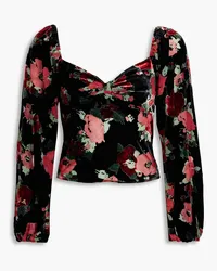 RIXO Bridgette ruched floral-print silk-blend devoré-velvet top - Black Black