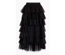 Tiered ruffled point d'esprit and tulle midi skirt - Black