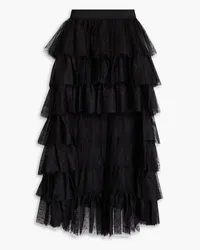 RED Valentino Tiered ruffled point d'esprit and tulle midi skirt - Black Black