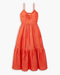 Sea Roberta braided cutout silk-dupioni midi dress - Orange Orange