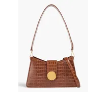 Baguette croc-effect leather shoulder bag - Brown