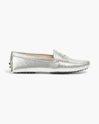 TOD'S Gommino metallic textured-leather loafers - Metallic Metallic