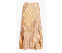 Pleated printed satin midi skirt - Neutral