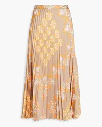 Sandro Pleated printed satin midi skirt - Neutral Neutral