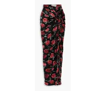 Appliquéd floral-print stretch-jersey maxi skirt - Black