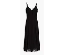Dreaming lace-paneled pintucked crepe de chine midi dress - Black