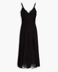 Temperley London Dreaming lace-paneled pintucked crepe de chine midi dress - Black Black