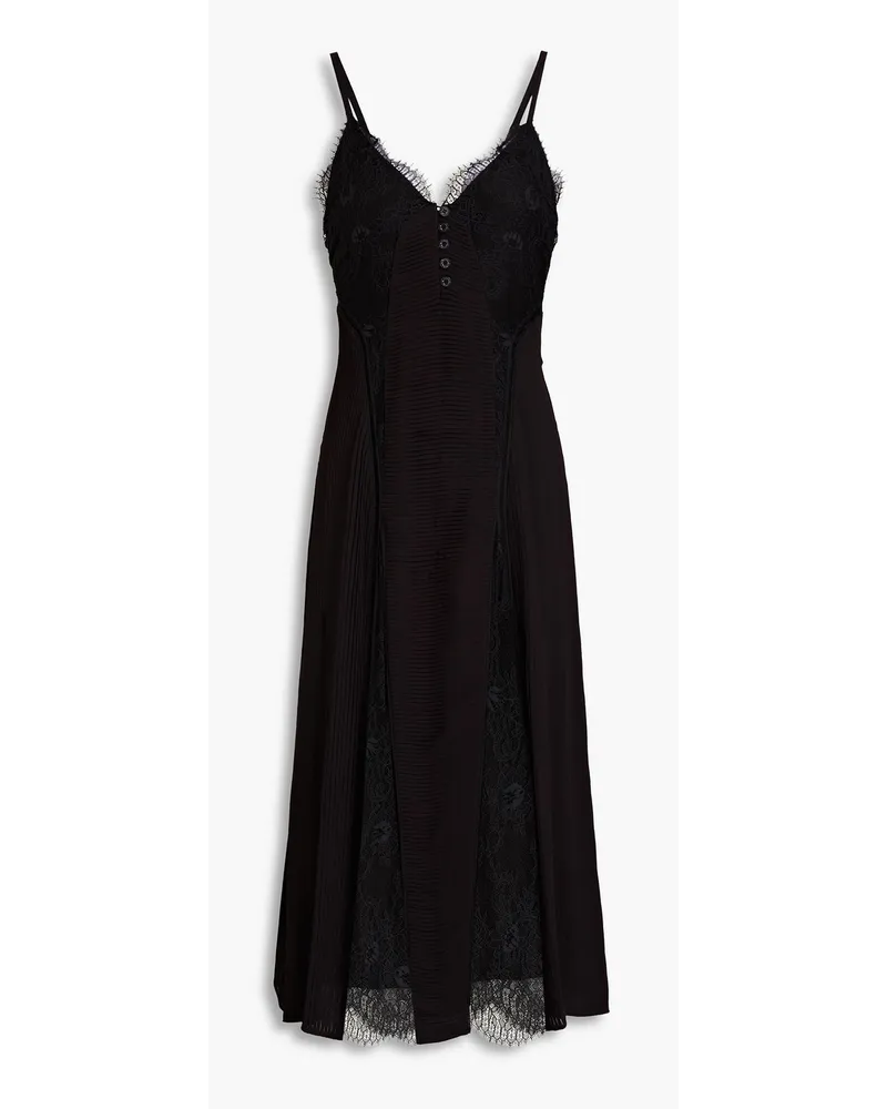 Temperley London Dreaming lace-paneled pintucked crepe de chine midi dress - Black Black