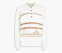 Embroidered jacquard-knit merino wool sweater - White