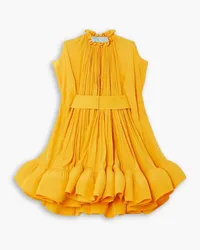 Lanvin Cape-effect belted charmeuse mini dress - Yellow Yellow