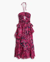 Ulla Johnson Simona ruffled printed cotton-blend halterneck midi dress - Pink Pink