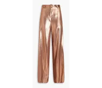 Belted silk-lamé wide-leg pants - Metallic