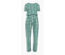 Gathered gingham crepe jumpsuit - Green