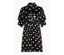 Gathered polka-dot satin-crepe mini dress - Black