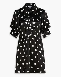 Ganni Gathered polka-dot satin-crepe mini dress - Black Black