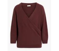 Wrap-effect ribbed cashmere sweater - Burgundy