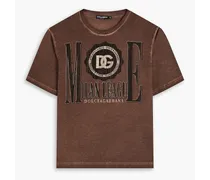 Distressed printed cotton-jersey T-shirt - Brown
