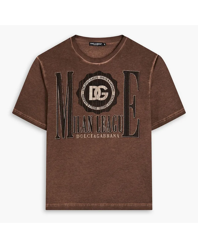 Dolce & Gabbana Distressed printed cotton-jersey T-shirt - Brown Brown