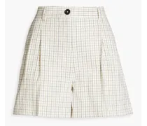 Checked cotton-blend seersucker shorts - White
