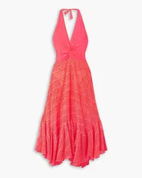 Pat Bo Crochet and stretch-jersey halterneck midi dress - Pink Pink