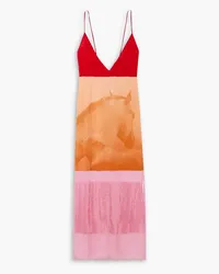 Stella McCartney Sequin-embellished printed silk crepe de chine midi dress - Orange Orange