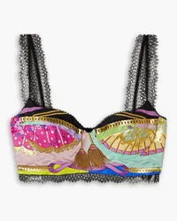 Versace Lace-trimmed metallic printed jacquard bra top - Pink Pink