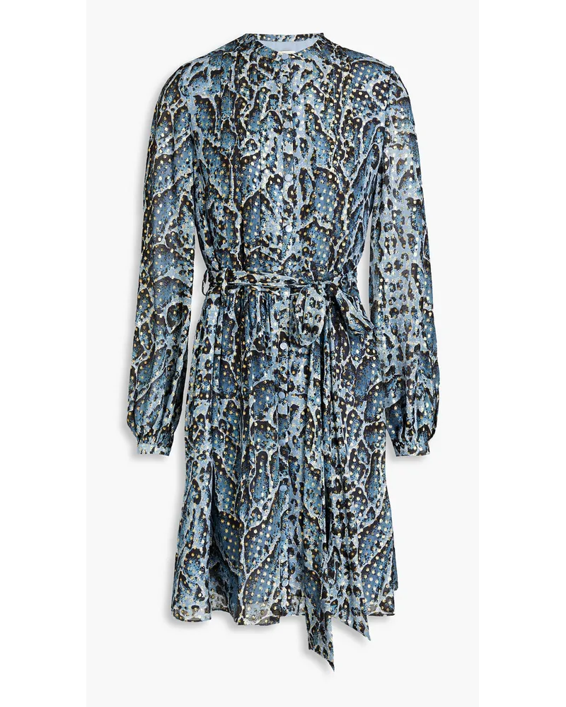 Printed fil coupé silk-blend crepe de chine mini dress - Blue