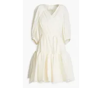 Ruffled cotton-blend crepon mini wrap dress - White