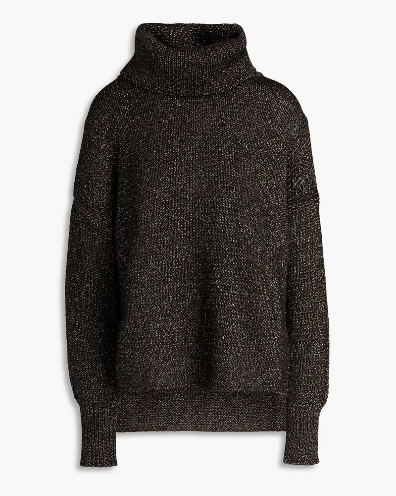 Metallic cotton-blend turtleneck sweater - Black