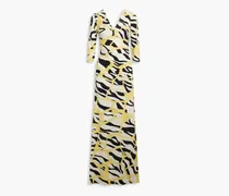Ruched printed jersey maxi dress - Yellow