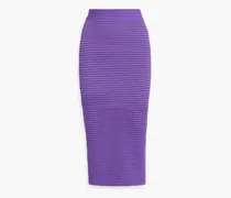 Burnout-effect ribbed-knit midi pencil skirt - Purple