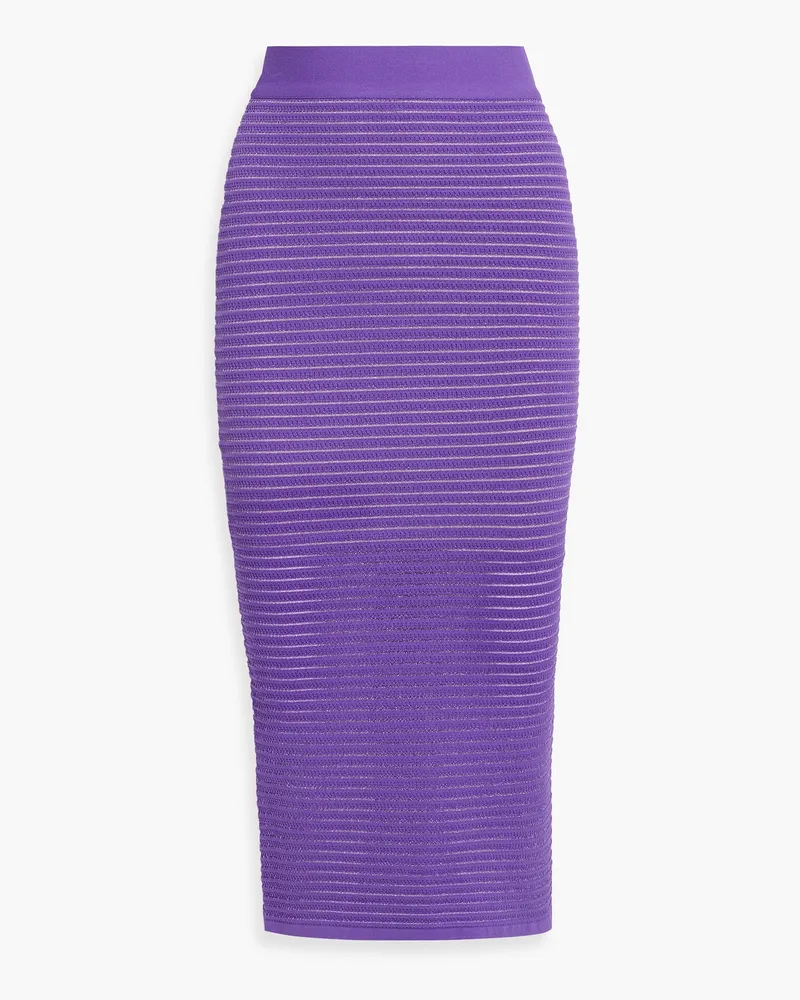 Burnout-effect ribbed-knit midi pencil skirt - Purple