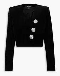 Balmain Cropped cotton-velvet blazer - Black Black