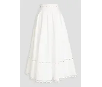 Embellished pleated poplin midi skirt - White