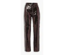 Metallic croc-effect patent-leather straight-leg pants - Brown