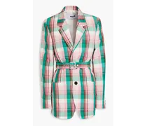 Gingham cotton and linen-blend blazer - Green