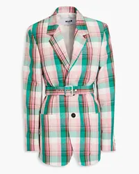 MSGM Gingham cotton and linen-blend blazer - Green Green