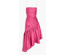 Asymmetric pleated linen-blend dress - Pink